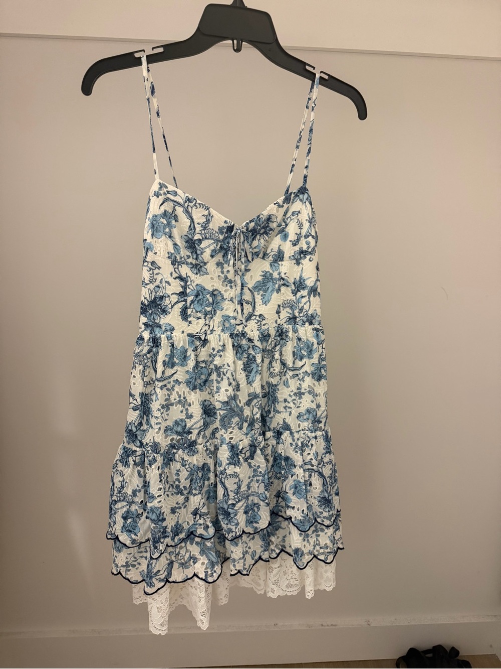 Alice + Olivia White Mini Dress with Blue Floral Print